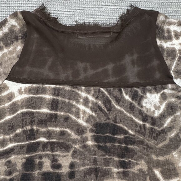 Coin 1804 Womens Brown Tie Dye 3/4 Sleeve Blouse Fringe Trim Sheer Panel Size S - Picture 9 of 14